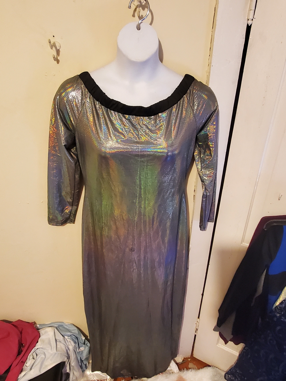 Iridescent Metallic Long Dress - Silver Holographic